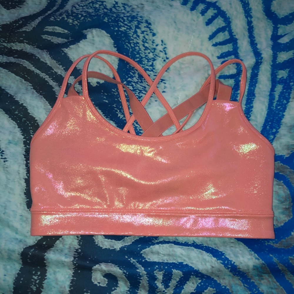Pink shimmer sports bra